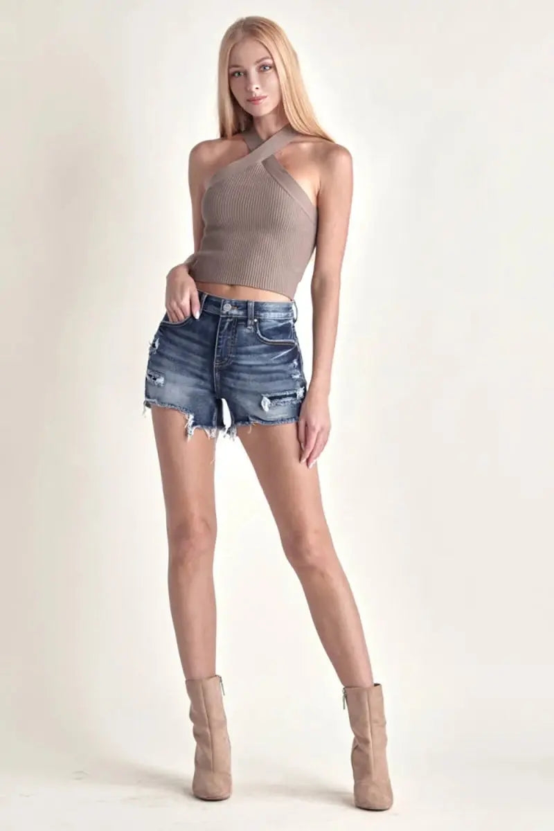 RISEN Mid Rise Raw Hem Denim Shorts for Women Summer - Love Salve